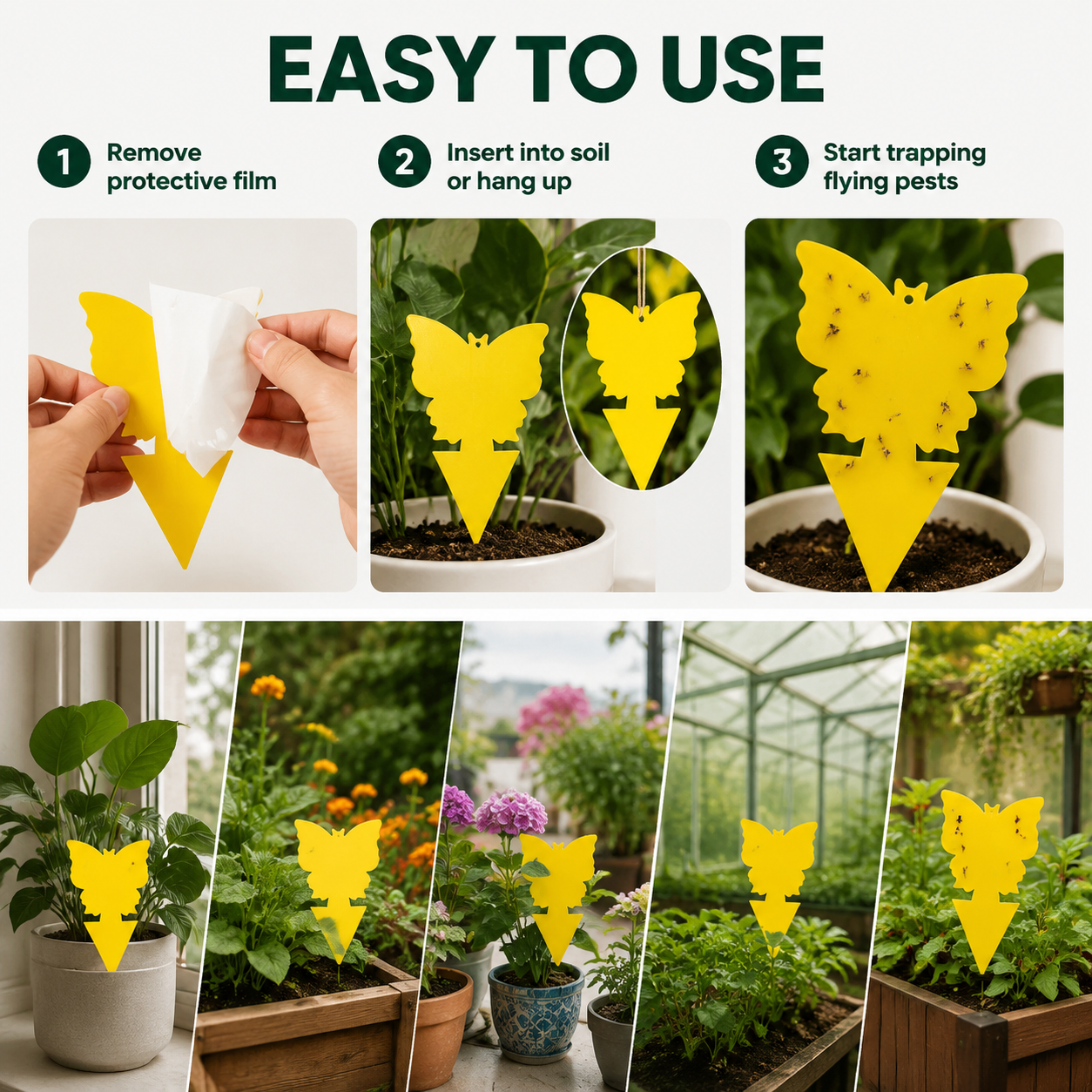 Heavy-Duty Sticky Bug Traps – Non-Toxic Double-Sided Plant Fly Catcher for Indoor & Outdoor Garden Pests
