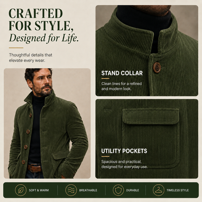 Men’s Corduroy Stand Collar Jacket with Pockets