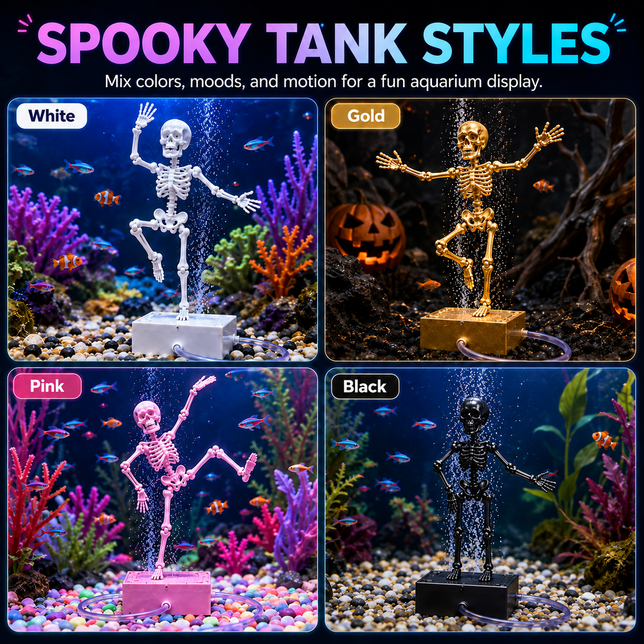 Dancing Skeleton Bubble Aquarium Ornament