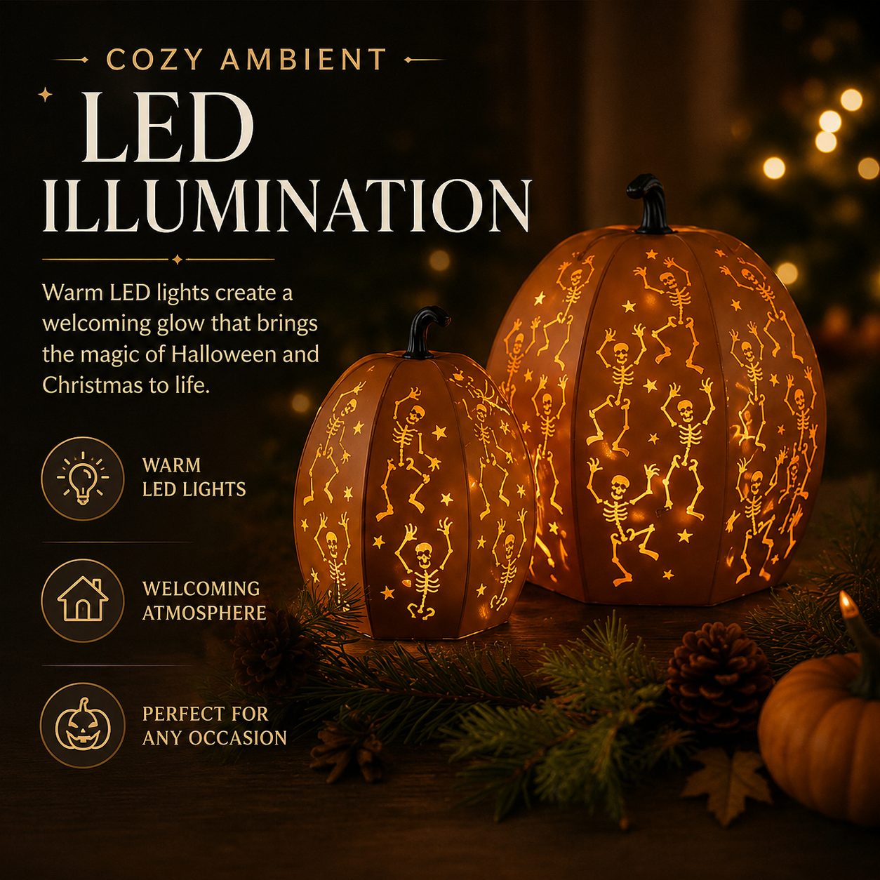 ✨ Stackable LED Pumpkin Lanterns with Skull & Skeleton Shadows