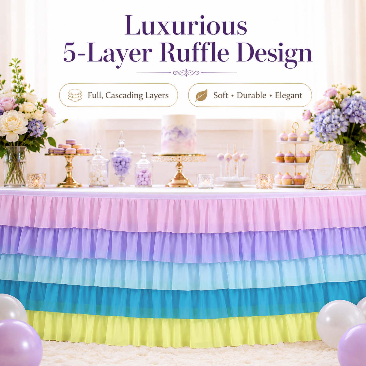 Slip-On Ruffle Table Skirt – No Clips, No Pins, No Hassle