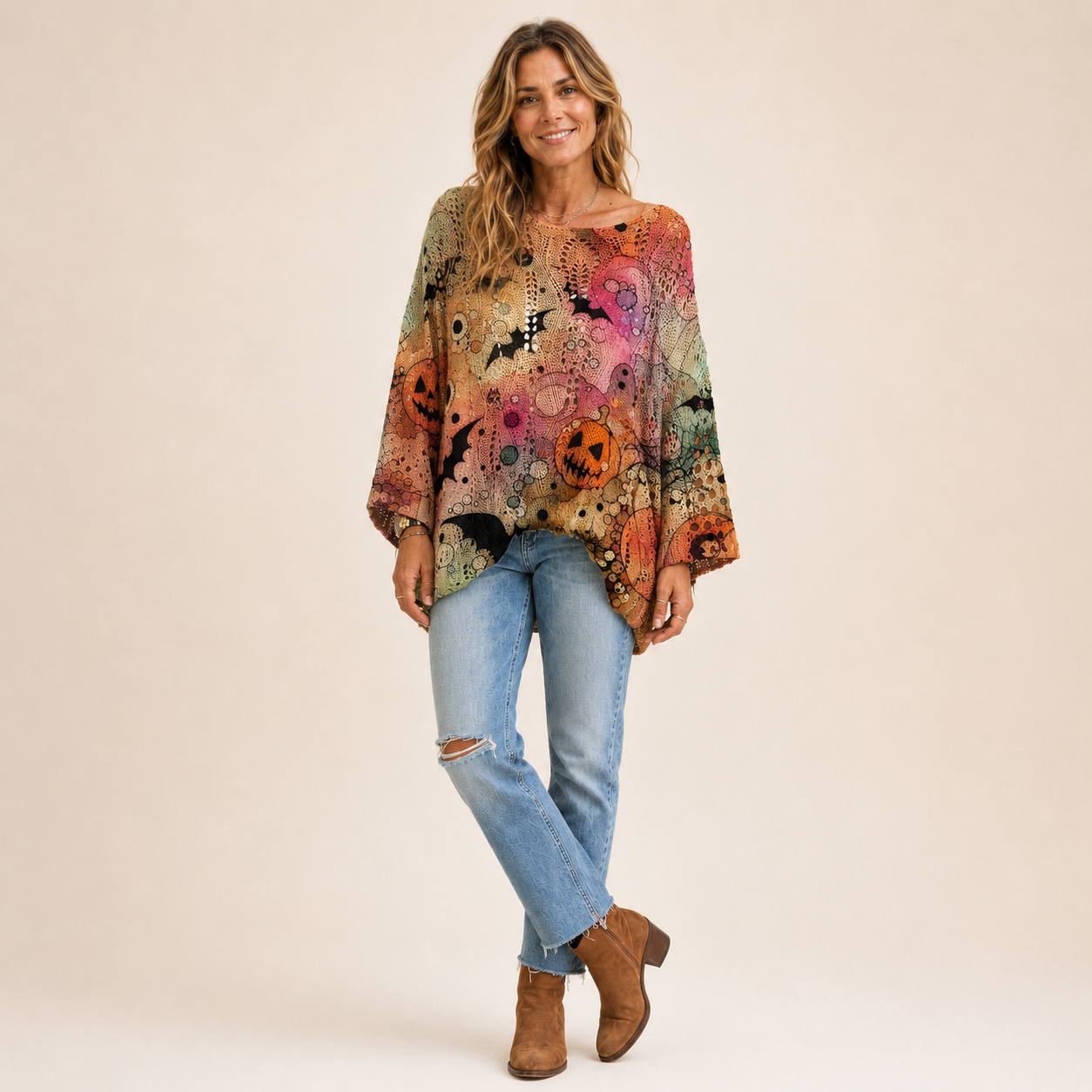 Women's Oversized Halloween Batwing Knit Top