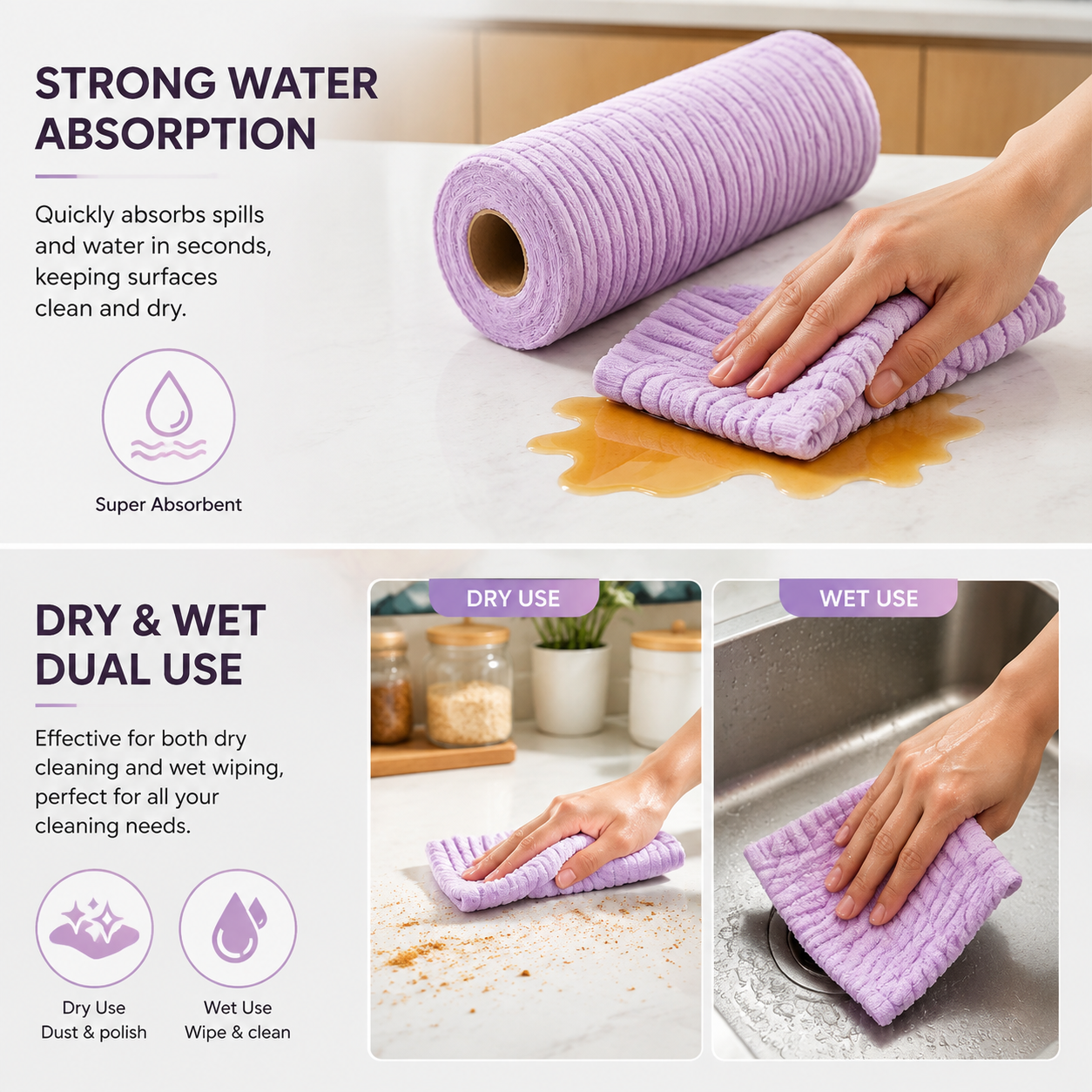 Reusable Tear-Off Kitchen Cloths – 20 Sheets per Roll
