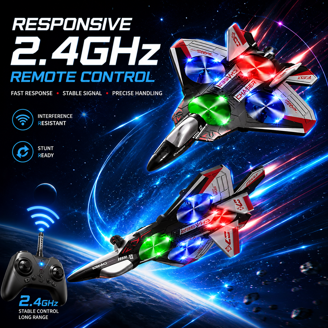 198 SkyRaptor™ LED RC Fighter Jet – High-Performance 3D Flip Stunt Plane