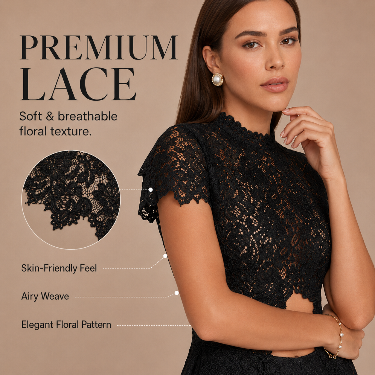 Lace Cutout Round-Neck Split Dress Set