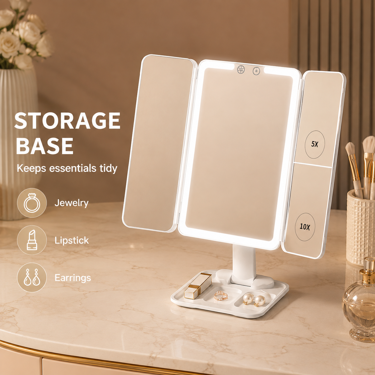 LED Travel Makeup Mirror with 3 Color Lights