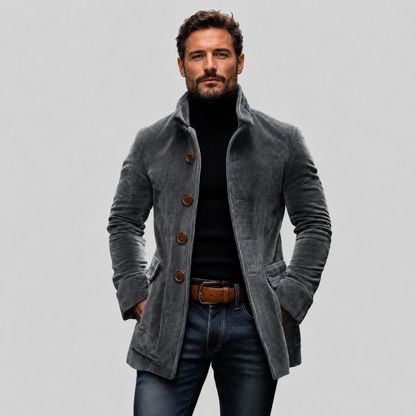 Men’s Corduroy Stand Collar Jacket with Pockets