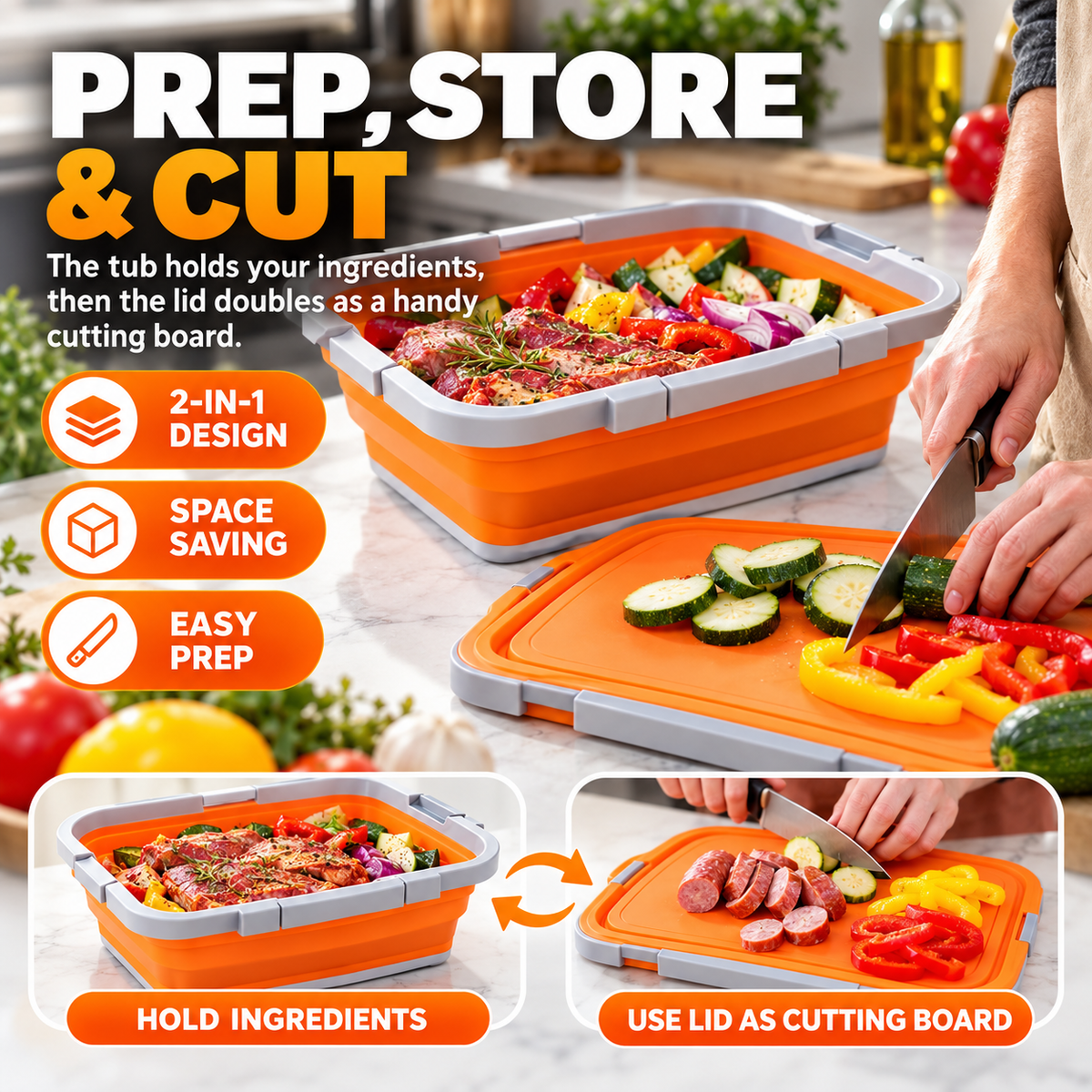 Collapsible 2-in-1 BBQ Prep & Storage Tub