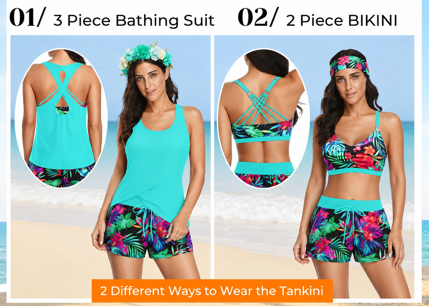 Three Piece Tankini with Shorts