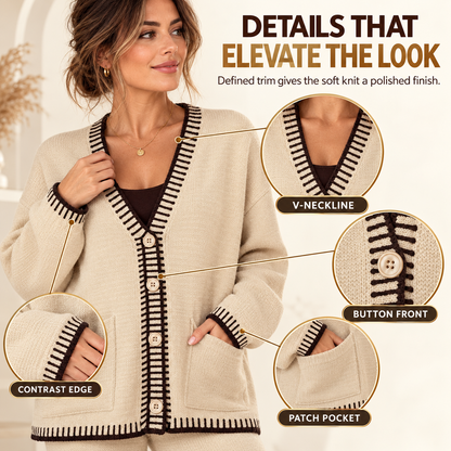 Women's Cozy Knit Cardigan & Wide-Leg Pants Set