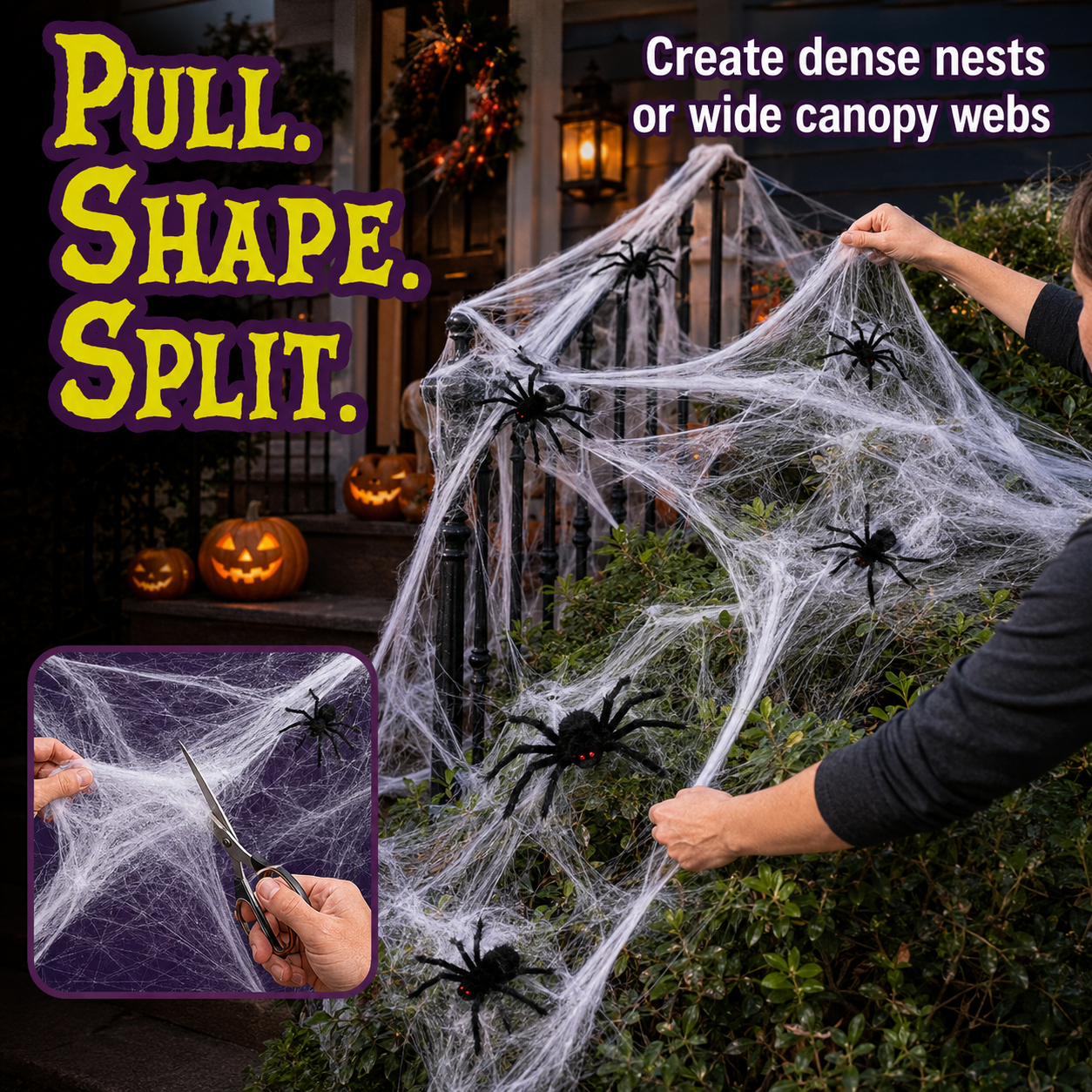 Ultra-Stretch Cobweb Decor Kit with 6 Vivid Spiders