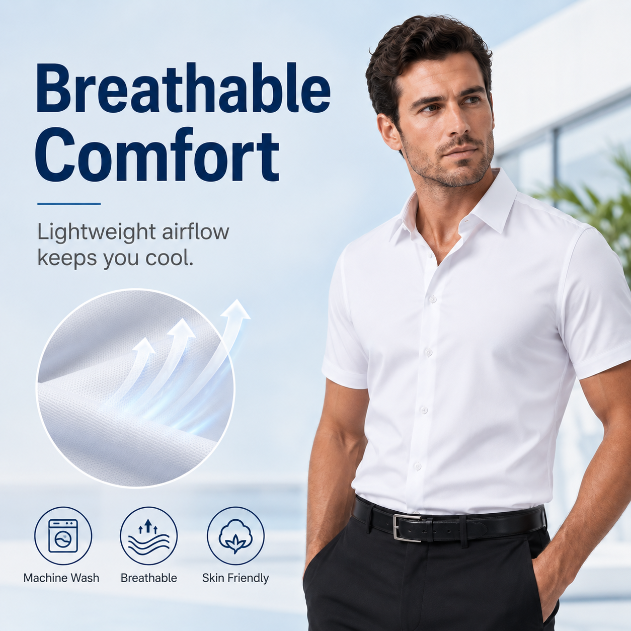 Men's 4-Way Ultra-Stretch Short Sleeve Dress Shirt