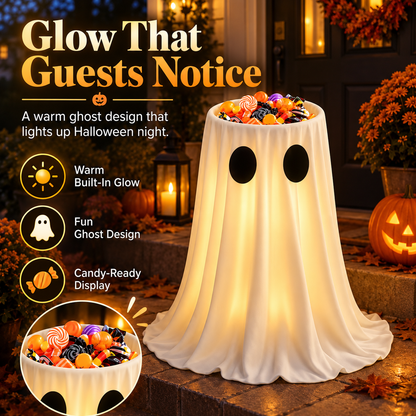 Glowing Ghost Candy Holder Lights Up Trick-or-Treat Night