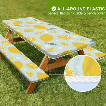 🏕️ Stretch Tablecloth Set with Bench Covers & Bag – Waterproof Polyester, Fitted Elastic, Machine Washable for Outdoor Patio – Available in 30"x48", 30"x72", 30"x96" 🧺✨