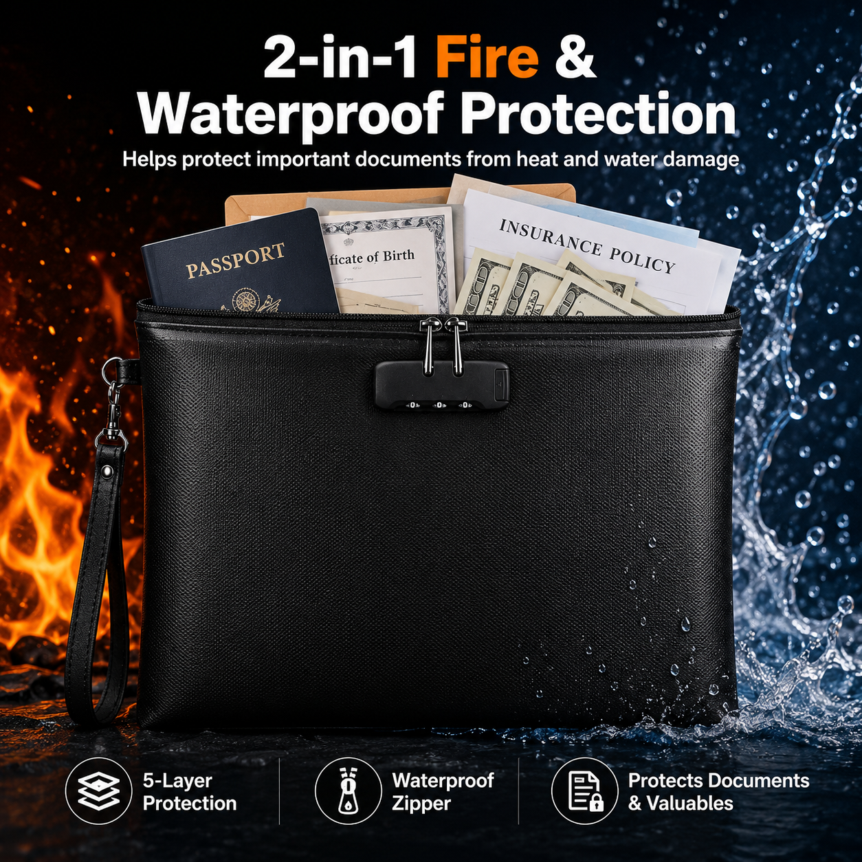 The QLASH Tactical 5-Layer Fireproof Document Vault Bag