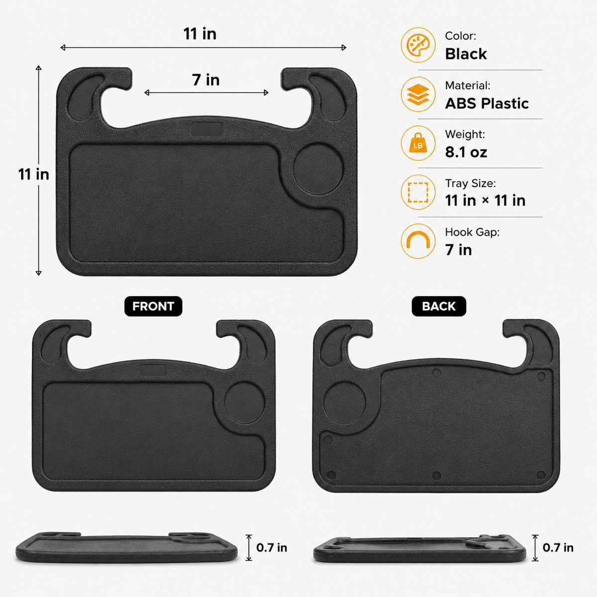 2-in-1 Car Steering Wheel Desk - Black ABS Plastic Food & Laptop Tray