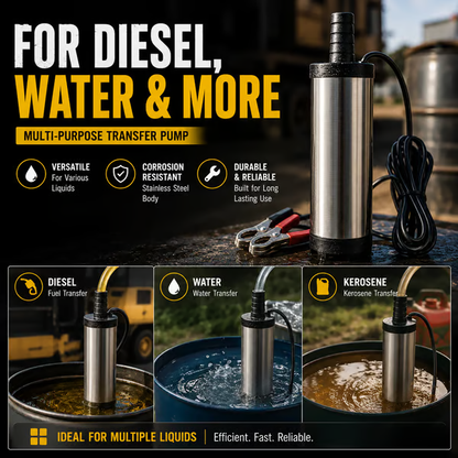 Portable Submersible Pump, Ideal for Diesel, Kerosene & Water