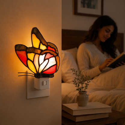 Vintage Orange Butterfly Stained Glass Accent Lamp