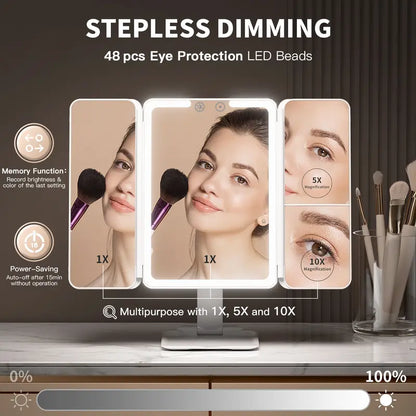 LED Travel Makeup Mirror with 3 Color Lights