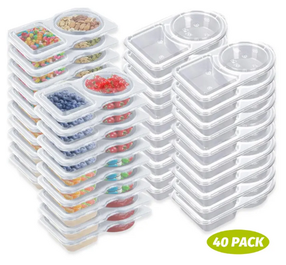 2-Compartment Reusable Snack Containers with Lids – Stackable Meal Prep Set