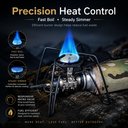 Windproof Camping Stove — One-Click Ignition, Foldable Design & Stable Cooking Power