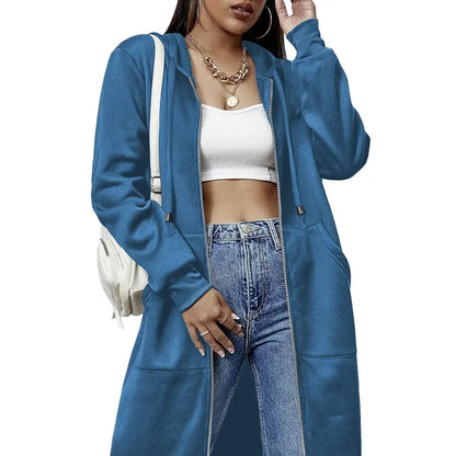 Women's Mid-Length Hooded Cardigan – Casual Open-Front Coat
