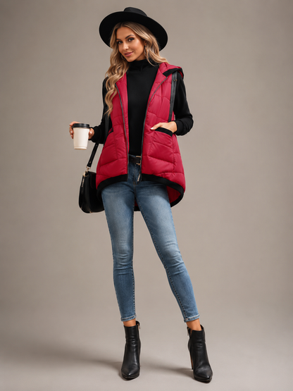 Women's Lightweight Hooded Quilted Vest with Pockets