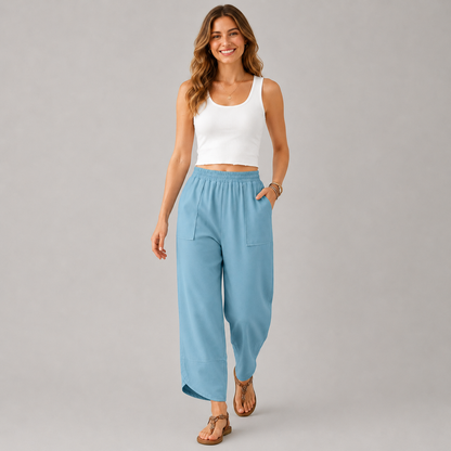 Women’s High-Waist Smocked Harem Pants – Lightweight Relaxed Fit with Pockets