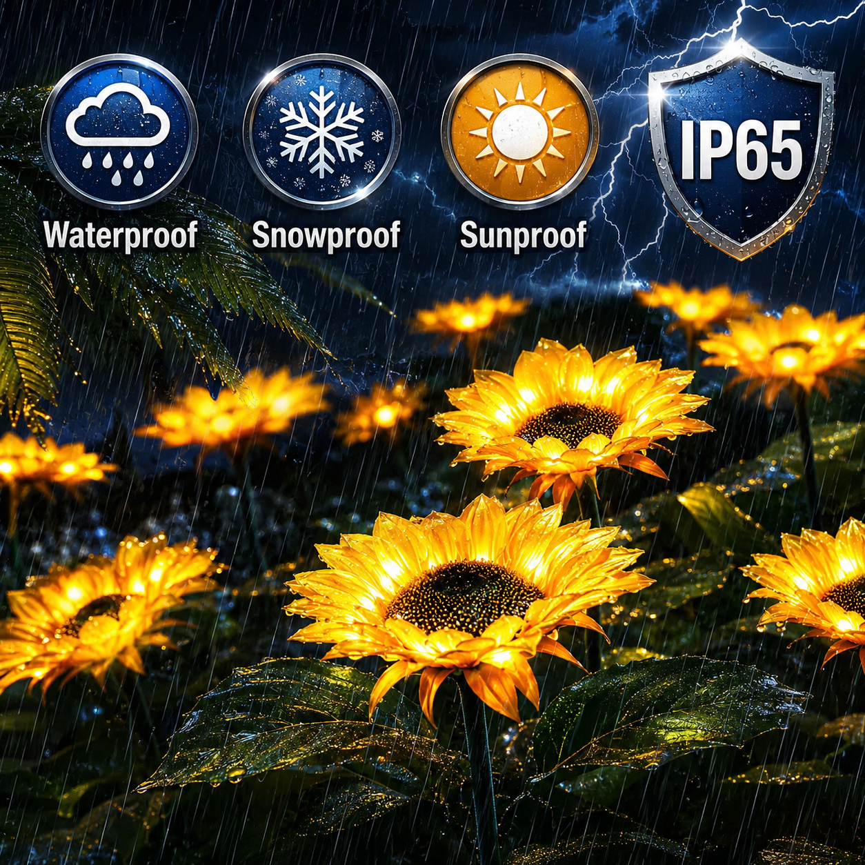 Enchanted Garden 30” Solar Sunflowers - Dual-Mode Light-Up Fiber Optic Yard Stakes