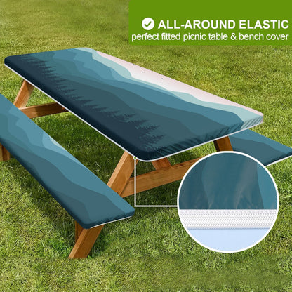 🏕️ Stretch Tablecloth Set with Bench Covers & Bag – Waterproof Polyester, Fitted Elastic, Machine Washable for Outdoor Patio – Available in 30"x48", 30"x72", 30"x96" 🧺✨