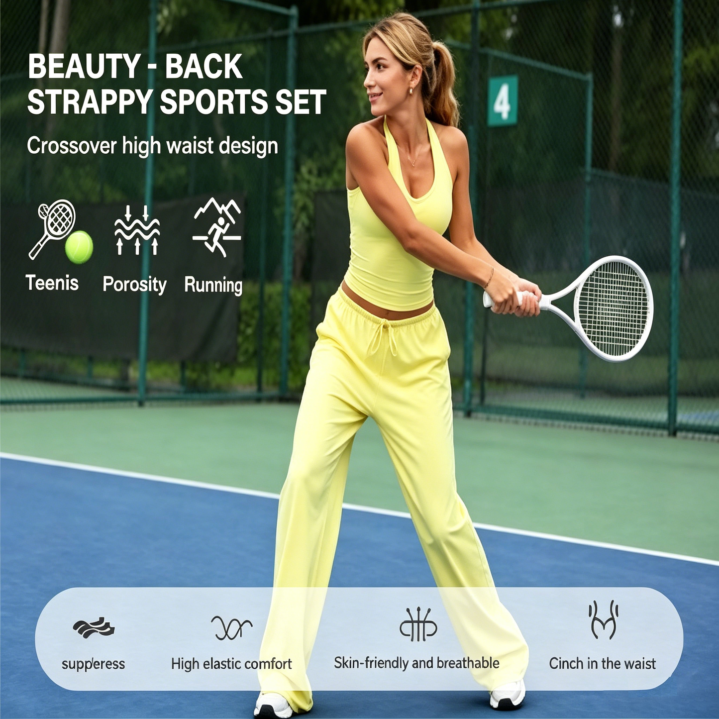 🏃‍♀️Sportswear Set – Adjustable V-neck tank top and wide-leg pants🏃‍♀️