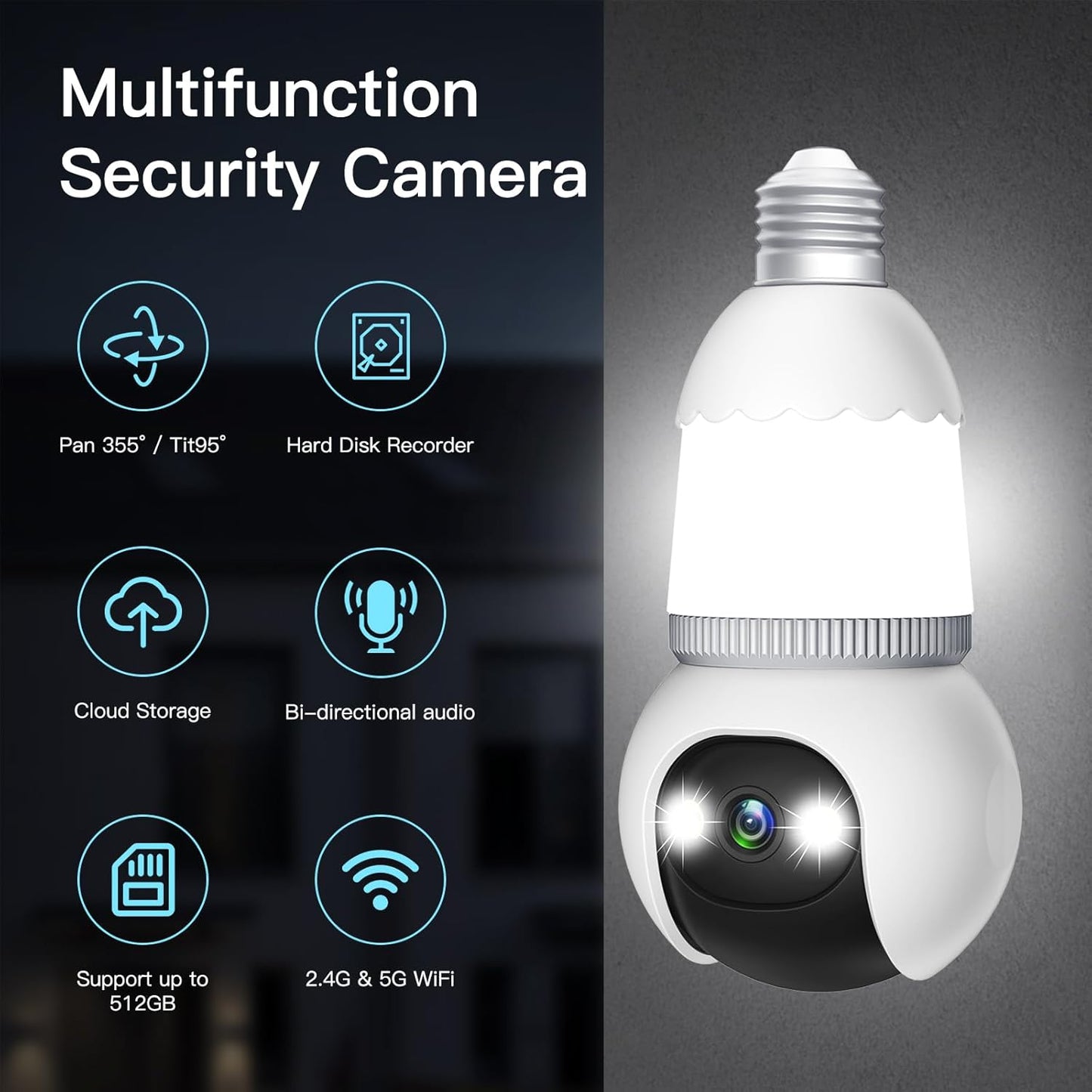 🔥Last Day 49% OFF-4MP Light Bulb Security Camera 5G&2.4GHz Wireless Outdoor Indoor Camera with Night Vision