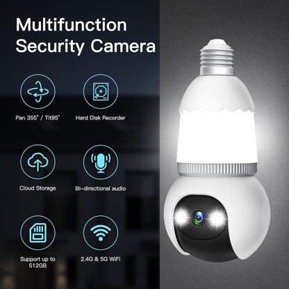 🔥Last Day 49% OFF-4MP Light Bulb Security Camera 5G&2.4GHz Wireless Outdoor Indoor Camera with Night Vision