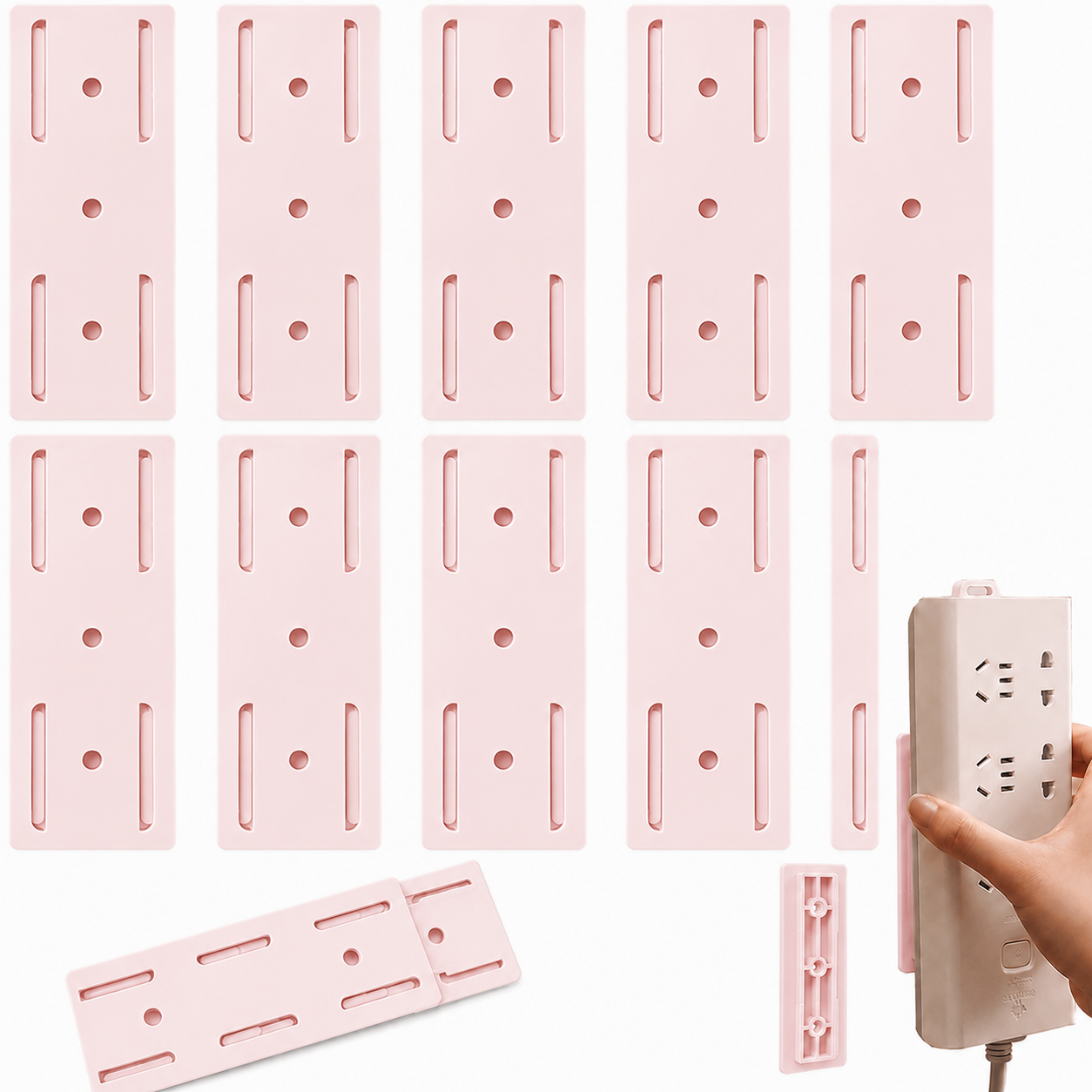 No-drill adhesive socket bracket – Wall-mounted cable management