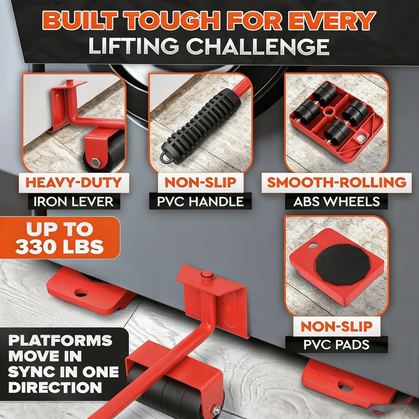 Furniture Mover with Wheels & Furniture Lifter Set,330 Lbs Capacity
