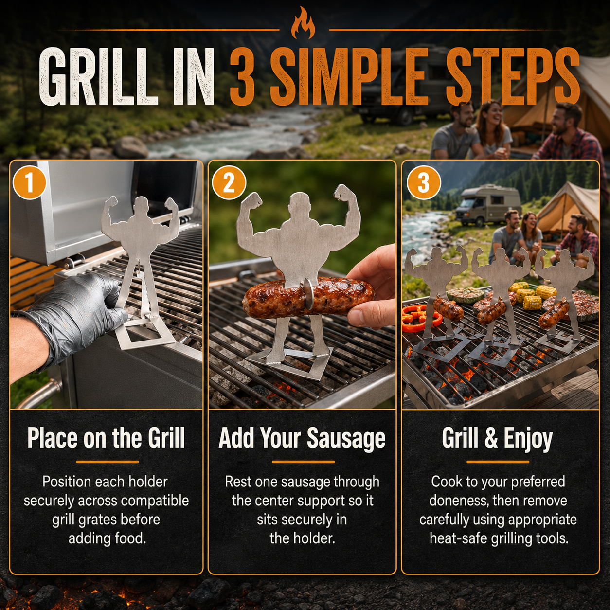 BBQ Sausage Grill Holder Duo