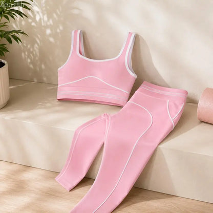 Premium Tummy-Control Contrast Stripe Gym Yoga Set (2-Piece)