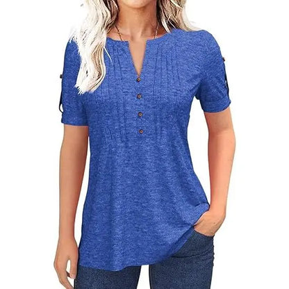 Imily Bela Women's V-Neck Button Lantern Sleeve T-Shirt