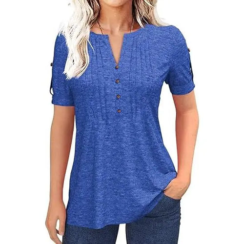 Imily Bela Women's V-Neck Button Lantern Sleeve T-Shirt
