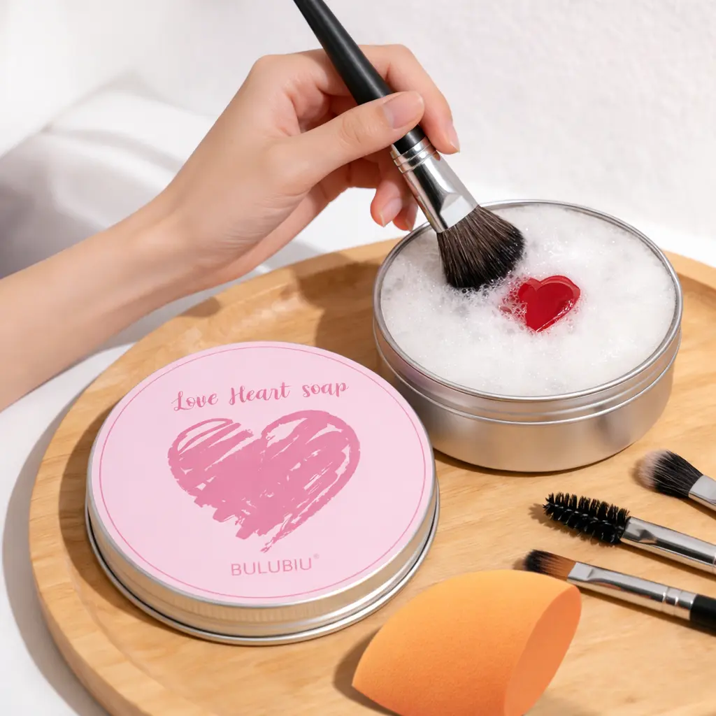 Heart-shaped makeup brush cleaning soap