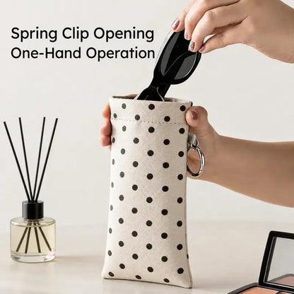 Soft PU Leather Sunglasses Pouch With Built-in Cleaning Cloth And Keychain