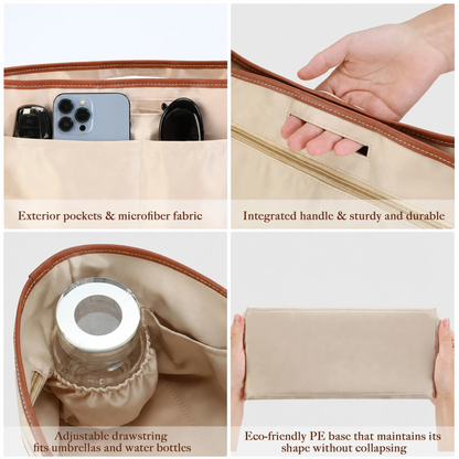 Lightweight waterproof tote bag insert with zippered pocket and cup holder