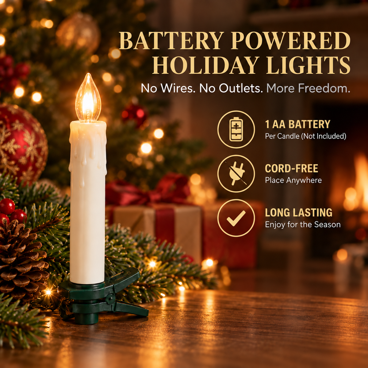 🕯️Battery-Powered Flameless Clip-On Christmas Candle Lights with Remote & Timer🕯️