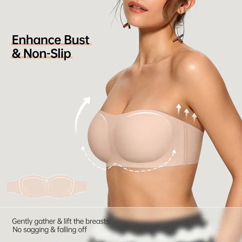Womens Strapless Bras Push Up Bandeau Bra