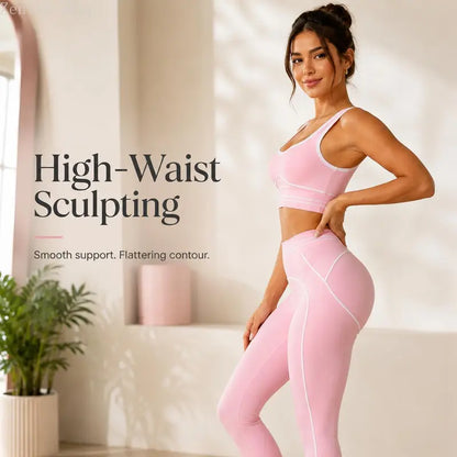 Premium Tummy-Control Contrast Stripe Gym Yoga Set (2-Piece)