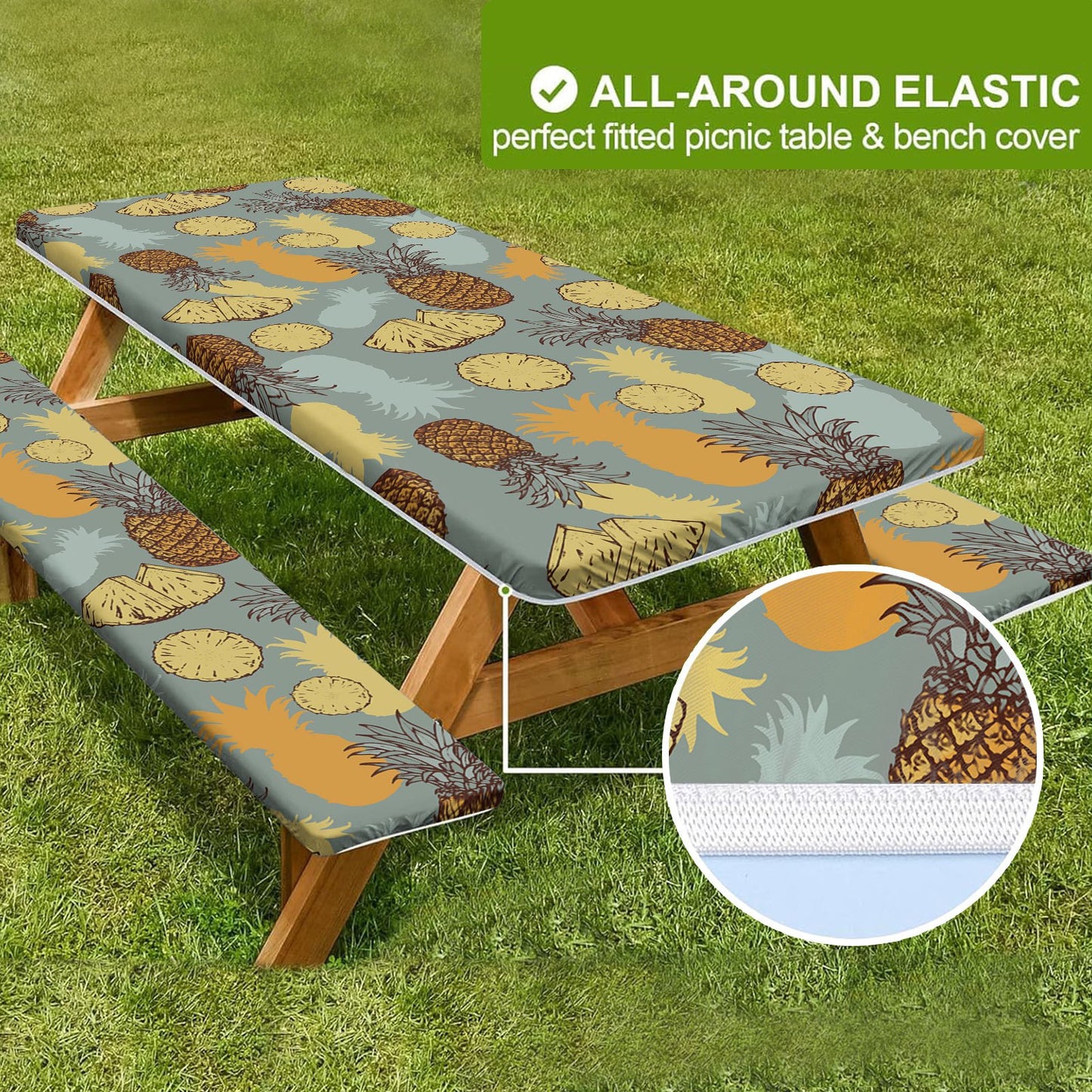 🏕️ Stretch Tablecloth Set with Bench Covers & Bag – Waterproof Polyester, Fitted Elastic, Machine Washable for Outdoor Patio – Available in 30"x48", 30"x72", 30"x96" 🧺✨