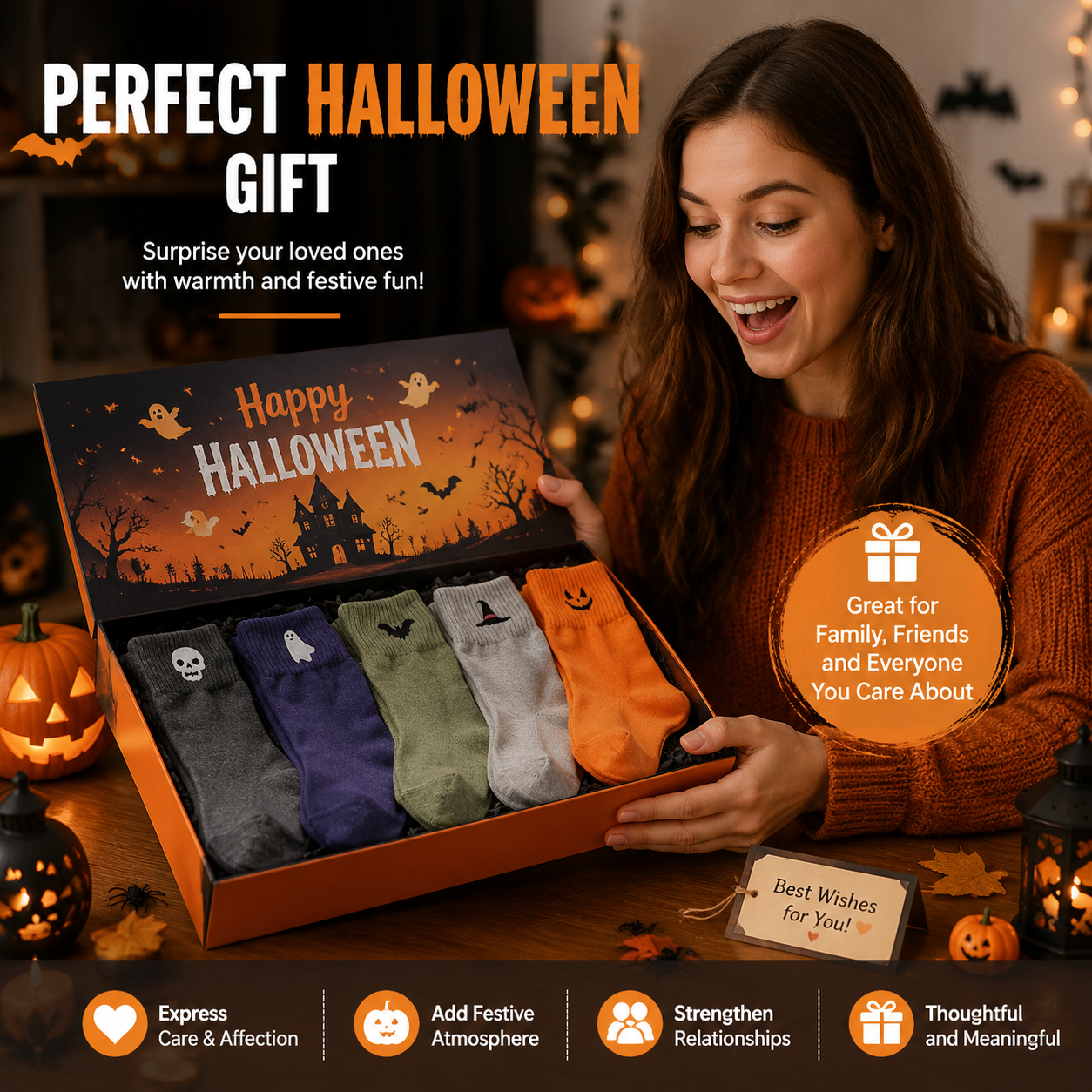 Spooky & Cute Halloween Socks for Women – 5-Pair Cozy Crew Sock Set