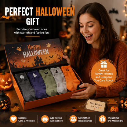 Spooky & Cute Halloween Socks for Women – 5-Pair Cozy Crew Sock Set