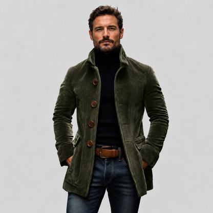 Men’s Corduroy Stand Collar Jacket with Pockets