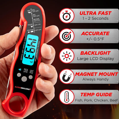 Instant-Read Digital Meat Thermometer – 1–2s Fast, IP67 Waterproof